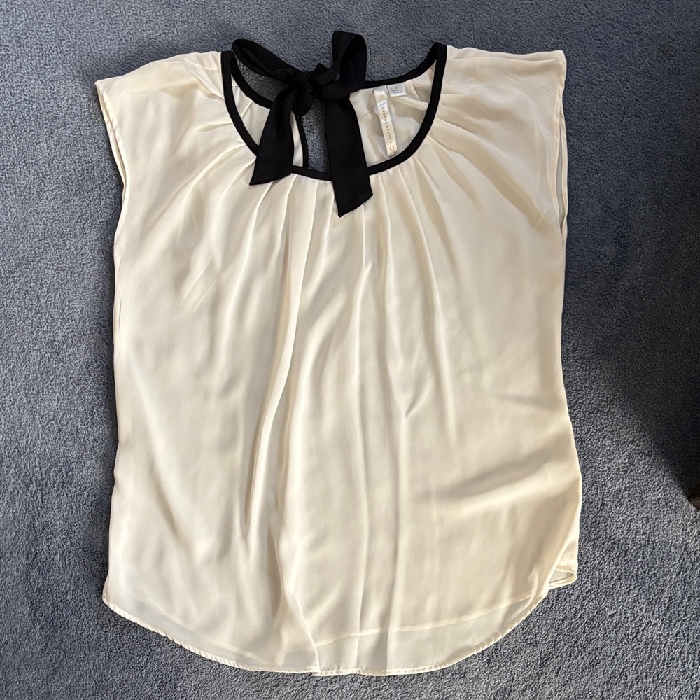 LC Lauren Conrad Cream Blouse with Black Bow